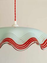 Grande suspension en verre vintage rouge 1970 