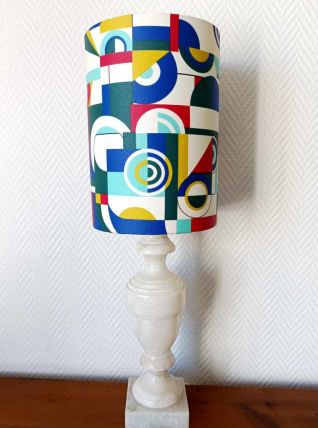 Lampe en albâtre et abat-jour sur mesure style Delaunay