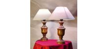 paire de lampe bois  vernis 42x30 abat jour  neuf  elec  neu