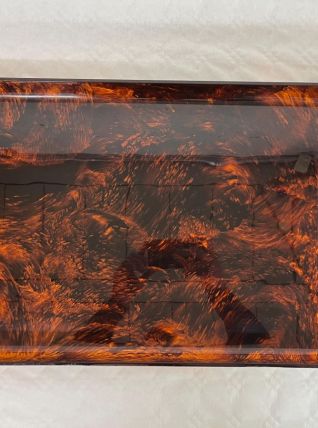 Plateau Guzzini en lucite et laiton, effet écaille de tortue