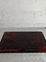 Plateau Guzzini en lucite et laiton, effet écaille de tortue
