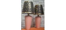paire de lampe  70s ceramique rose poudré 50x25 abat jour de