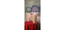 paire de lampe  70s ceramique rose poudré 50x25 abat jour de