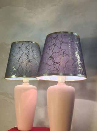paire de lampe  70s ceramique rose poudré 50x25 abat jour de
