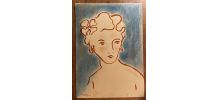 Tableau signé portrait femme art déco encre et pastel