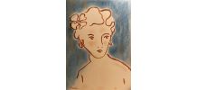 Tableau signé portrait femme art déco encre et pastel
