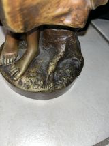 Sculpture Bronze "femme Au Crochet" Eugène Laurent