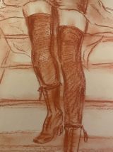 Tableau sanguine portrait féminin « cabaret »