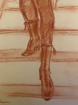 Tableau sanguine portrait féminin « cabaret »