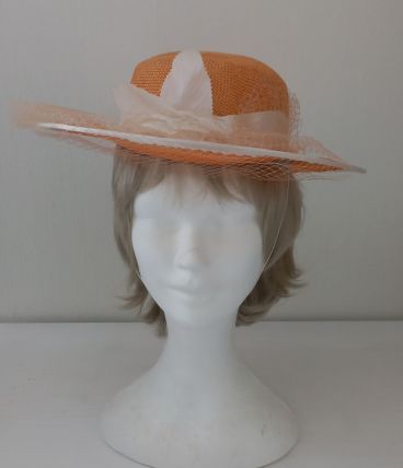 Chapeau paille orange et satin écru - taille 52