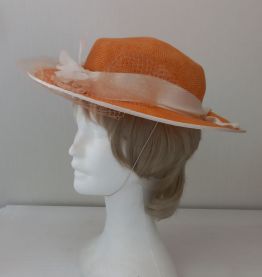 Chapeau paille orange et satin écru - taille 52