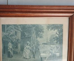Cadre bois vernis avec verre et gravure couleur