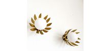 Paire d'appliques feuilles dorées Italie vintage 