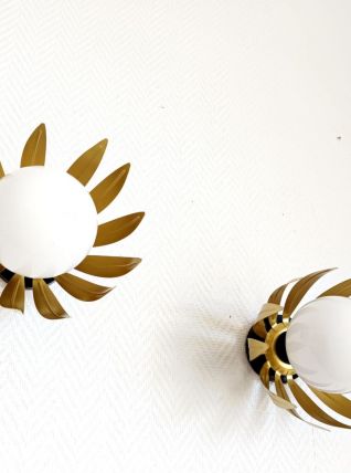 Paire d'appliques feuilles dorées Italie vintage 