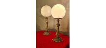 paire de lampes de chevet ancienne bronze et opaline 31x11 e