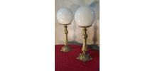 paire de lampes de chevet ancienne bronze et opaline 31x11 e