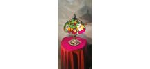 lampe bronze  ancienne et abat jour verre vitrail style tiff