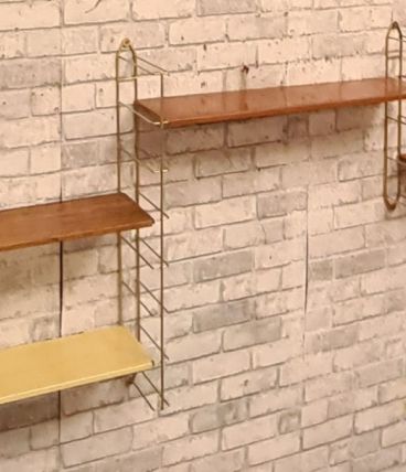 etagere 1960 acier faux bois et chrome or 4 montants   184 c