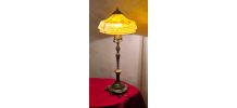 lampe bronze ancienne abat jour pate de verre jaune marbré 5