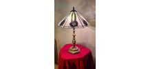 Lampe bronze ancienne et abat jour verre vitrail style tiffa