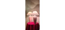 paire de lampes 1970 ceramique rose mat et abat jour blanc c