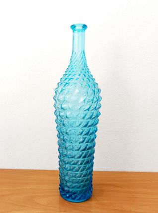 Bouteille diamant en verre d’Empoli bleu 1950