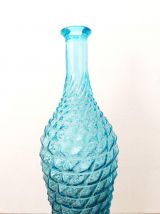 Bouteille diamant en verre d’Empoli bleu 1950