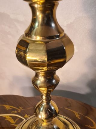 lampe laiton polie 1970 abat jour pate verre vianne 56x35 el