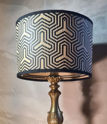 lampe laiton  1960 neo classique  abat jour bambou  motif ge