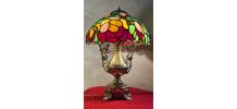 Lampe bronze ancienne et abat jour verre vitrail style tiffa