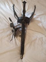 Ancienne applique torchère fer forgé château fleur lys 1950