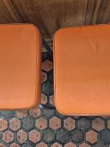 4 Tabourets vintage 60's en skaï orange
