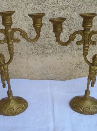 paire de chandeliers chérubins  ,  vintage