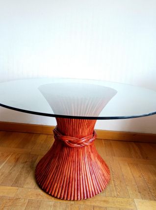 Table rotin prestige Maugrion Roche Bobois 1980 