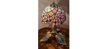 lampe bronze ancien pied feuille  et pate de verre vitrail ,