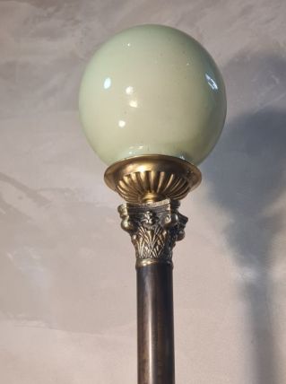 lampe bronze colonne corinthienne opaline verte superbe 52x1