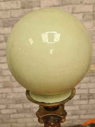 lampe bronze colonne corinthienne opaline verte superbe 52x1