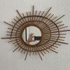 Miroir vintage 1960 soleil rotin osier ORTF spirale design -