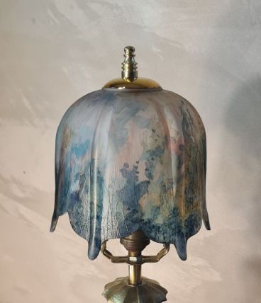 lampe ancienne art nouveau bronze abat jour verre teinté, 43