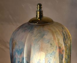 lampe ancienne art nouveau bronze abat jour verre teinté, 43