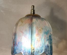 lampe ancienne art nouveau bronze abat jour verre teinté, 43