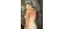 Tableau signé portrait femme à la perle