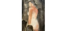 Tableau signé portrait femme à la perle