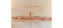 Tableau sanguine  signé vue de Venise 