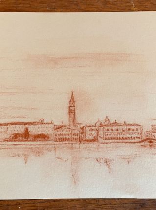 Tableau sanguine  signé vue de Venise 