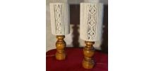 paire de lampe vintage en bois coton tressé style scandinave
