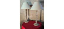 paire de lampe bois patiné taupe style scandinave classique 