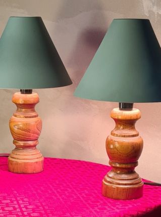 paire de lampe chevet bois et abat jour acier,scandinave ele