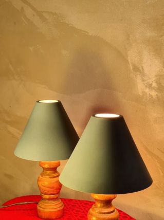 paire de lampe chevet bois et abat jour acier,scandinave ele