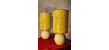 paire de lampe chevet bois beige et abat jour en jonc tressé